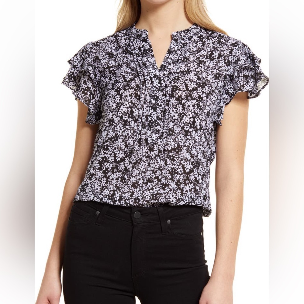 Vince Camuto Ruffle Field Short Sleeve Top